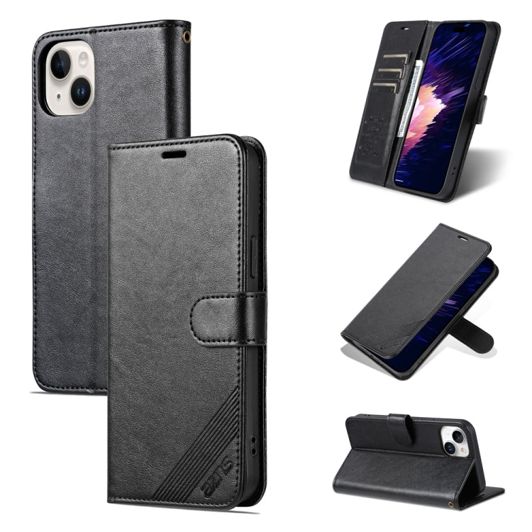 AZNS Sheepskin Texture Flip Leather Phone Case, For iPhone 15 Pro, For iPhone 15 Plus, For iPhone 15