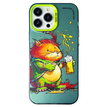 Double Layer Color Silver Series Animal Oil Painting Phone Case, For iPhone 14 Pro Max