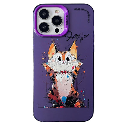 Double Layer Color Silver Series Animal Oil Painting Phone Case, For iPhone 14 Pro Max