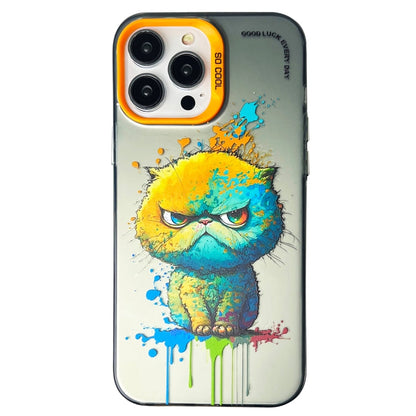 Double Layer Color Silver Series Animal Oil Painting Phone Case, For iPhone 13 Pro