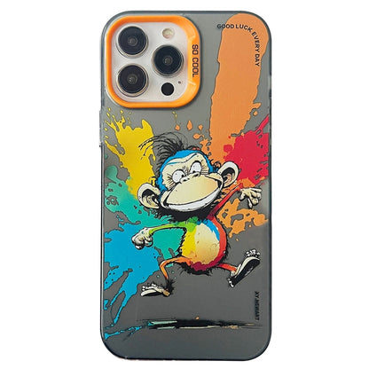 Double Layer Color Silver Series Animal Oil Painting Phone Case, For iPhone 13 Pro