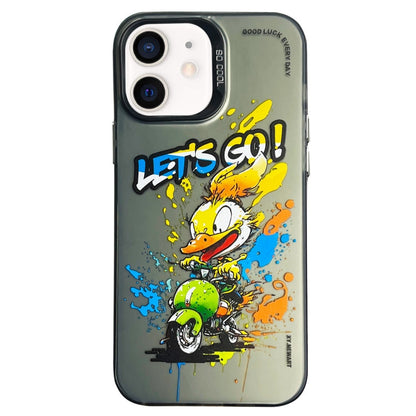 Double Layer Color Silver Series Animal Oil Painting Phone Case, For iPhone 12