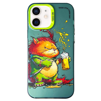 Double Layer Color Silver Series Animal Oil Painting Phone Case, For iPhone 11