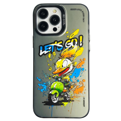Double Layer Color Silver Series Animal Oil Painting Phone Case, For iPhone 15 Pro Max