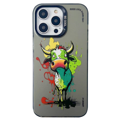 Double Layer Color Silver Series Animal Oil Painting Phone Case, For iPhone 15 Pro