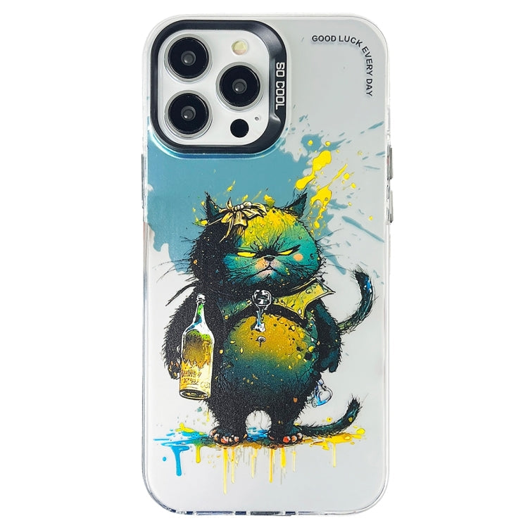 Double Layer Color Silver Series Animal Oil Painting Phone Case, For iPhone 15 Pro