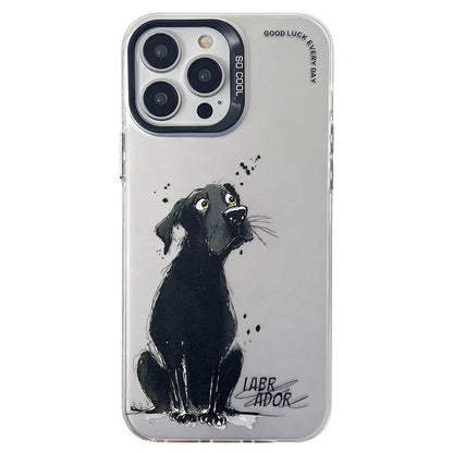 Double Layer Color Silver Series Animal Oil Painting Phone Case, For iPhone 15 Pro