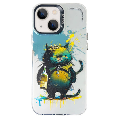 Double Layer Color Silver Series Animal Oil Painting Phone Case, For iPhone 15 Plus
