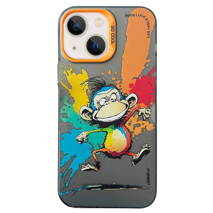 Double Layer Color Silver Series Animal Oil Painting Phone Case, For iPhone 15 Plus