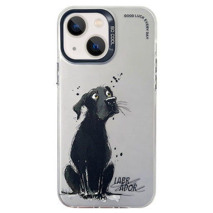 Double Layer Color Silver Series Animal Oil Painting Phone Case, For iPhone 15