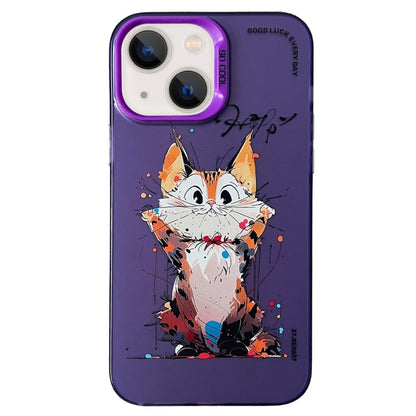 Double Layer Color Silver Series Animal Oil Painting Phone Case, For iPhone 15
