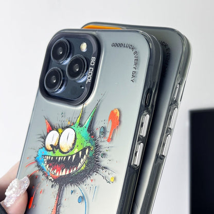 Double Layer Color Silver Series Animal Oil Painting Phone Case, For iPhone 15 Plus