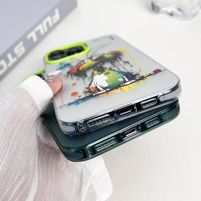 Double Layer Color Silver Series Animal Oil Painting Phone Case, For iPhone 13