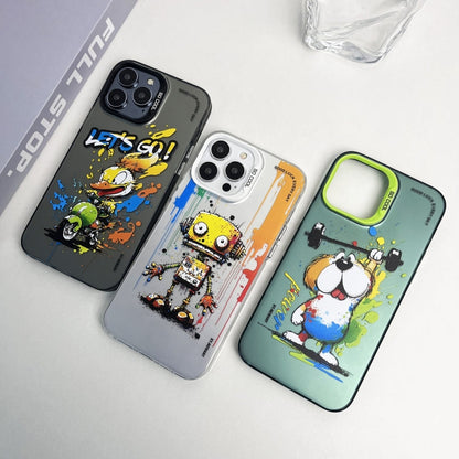 Double Layer Color Silver Series Animal Oil Painting Phone Case, For iPhone 14 Pro
