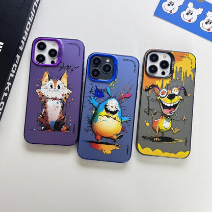 Double Layer Color Silver Series Animal Oil Painting Phone Case, For iPhone 14