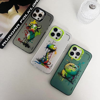 Double Layer Color Silver Series Animal Oil Painting Phone Case, For iPhone 12 Pro