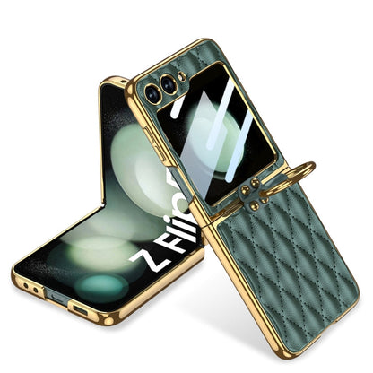 GKK Integrated Plating Diamond Texture PU Phone Case with Ring, For Samsung Galaxy Z Flip7 5G, For Samsung Galaxy Z Flip5
