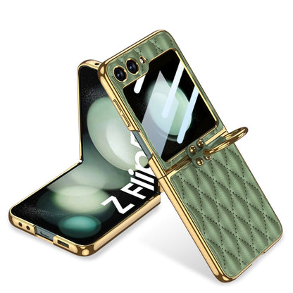 GKK Integrated Plating Diamond Texture PU Phone Case with Ring, For Samsung Galaxy Z Flip6/7 FE, For Samsung Galaxy Z Flip7 5G, For Samsung Galaxy Z Flip5