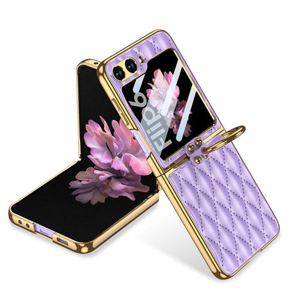 GKK Integrated Plating Diamond Texture PU Phone Case with Ring, For Samsung Galaxy Z Flip6/7 FE, For Samsung Galaxy Z Flip7 5G, For Samsung Galaxy Z Flip5