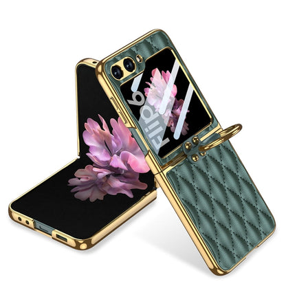 GKK Integrated Plating Diamond Texture PU Phone Case with Ring, For Samsung Galaxy Z Flip6/7 FE, For Samsung Galaxy Z Flip7 5G, For Samsung Galaxy Z Flip5