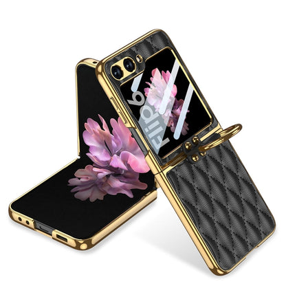 GKK Integrated Plating Diamond Texture PU Phone Case with Ring, For Samsung Galaxy Z Flip6/7 FE, For Samsung Galaxy Z Flip7 5G, For Samsung Galaxy Z Flip5