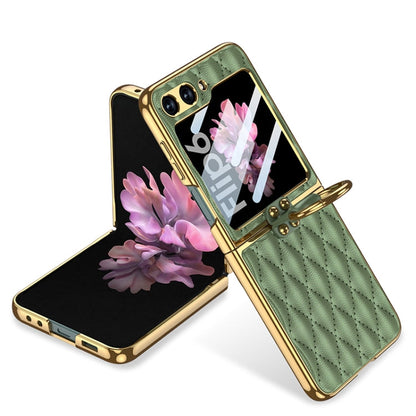 GKK Integrated Plating Diamond Texture PU Phone Case with Ring, For Samsung Galaxy Z Flip6/7 FE, For Samsung Galaxy Z Flip7 5G, For Samsung Galaxy Z Flip5