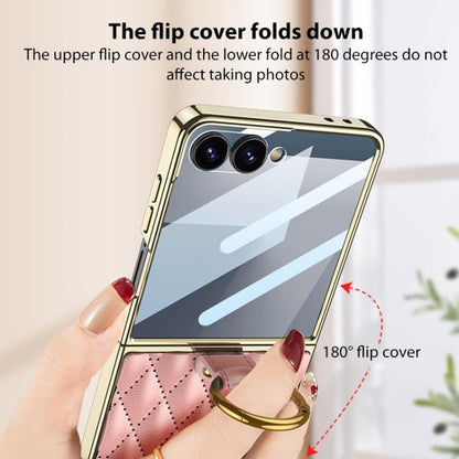 GKK Integrated Plating Diamond Texture PU Phone Case with Ring, For Samsung Galaxy Z Flip7 5G, For Samsung Galaxy Z Flip5