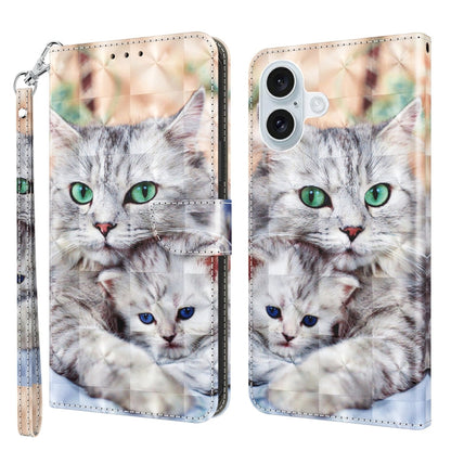 3D Painted Leather Phone Case, For iPhone 16 Plus, For iPhone 16