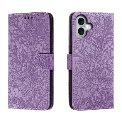 Lace Flower Embossing Flip Leather Phone Case, For iPhone Air, For iPhone 16 Pro Max, For iPhone 16 Pro, For iPhone 16 Plus