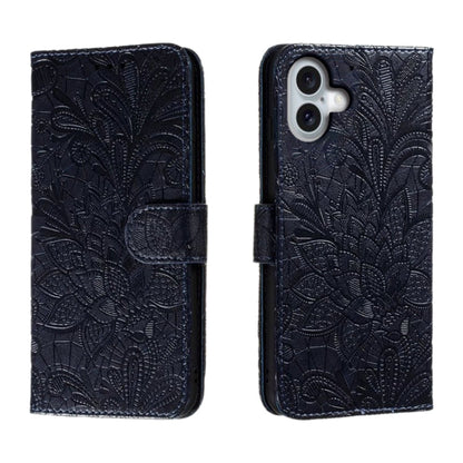 Lace Flower Embossing Flip Leather Phone Case, For iPhone Air, For iPhone 16 Pro Max, For iPhone 16 Pro, For iPhone 16 Plus