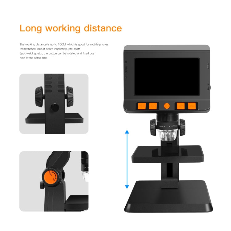 P110 50X-1000X Desktop Electronic Digital Microscope with 4.3 inch Screen, P110
