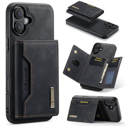 DG.MING M2 Series 3-Fold Card Bag Wallet Leather Phone Case, For iPhone 16, For iPhone 15 Pro Max, For iPhone 15 Pro, For iPhone 15 Plus