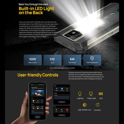 Ulefone Armor 24, Rugged Phone, Side Fingerprint, 22000mAh, 6.78 inch Android 14 MediaTek Helio G96 Octa Core, Network: 4G, NFC, Armor 24