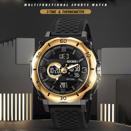SKMEI 2098 Multifunctional Men 50M Waterproof Thermometer Dual Display Digital Wrist Watch