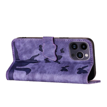 Butterfly Cat Embossing Flip Leather Phone Case, For iPhone 15 Pro Max, For iPhone 15 Pro, For iPhone 15 Plus, For iPhone 15