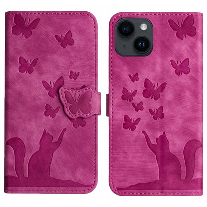 Butterfly Cat Embossing Flip Leather Phone Case, For iPhone 15 Pro Max, For iPhone 15 Pro, For iPhone 15 Plus, For iPhone 15