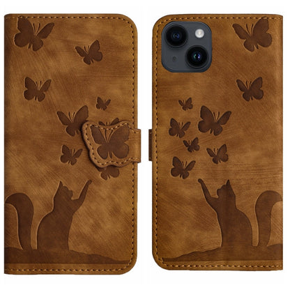 Butterfly Cat Embossing Flip Leather Phone Case, For iPhone 15 Pro Max, For iPhone 15 Pro, For iPhone 15 Plus, For iPhone 15