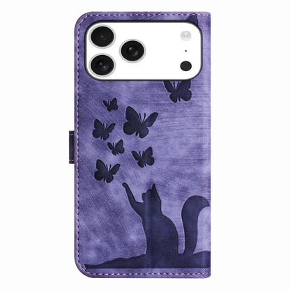 Butterfly Cat Embossing Flip Leather Phone Case, For iPhone 17 Pro Max, For iPhone 17 Pro, For iPhone 17, For iPhone Air