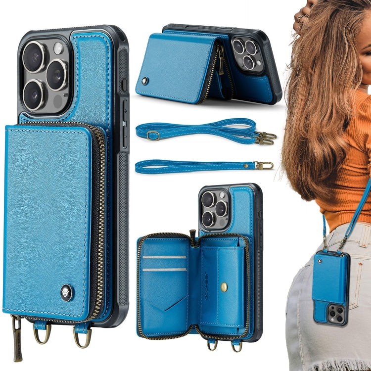 JEEHOOD C22 Series Zipper Wallet Leather Phone Case with Dual Lanyard, For iPhone 17 Pro Max, For iPhone 17 Pro, For iPhone Air, For iPhone 16 Pro Max