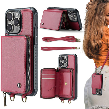 JEEHOOD C22 Series Zipper Wallet Leather Phone Case with Dual Lanyard, For iPhone 17 Pro Max, For iPhone 17 Pro, For iPhone Air, For iPhone 16 Pro Max