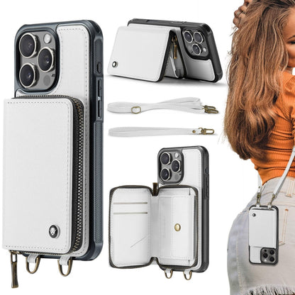 JEEHOOD C22 Series Zipper Wallet Leather Phone Case with Dual Lanyard, For iPhone 17 Pro Max, For iPhone 17 Pro, For iPhone Air, For iPhone 16 Pro Max