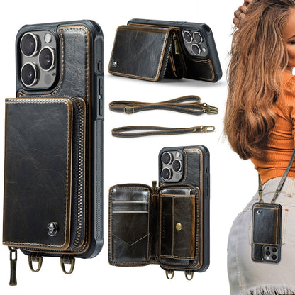 JEEHOOD C22 Series Zipper Wallet Leather Phone Case with Dual Lanyard, For iPhone 17 Pro Max, For iPhone 17 Pro, For iPhone Air, For iPhone 16 Pro Max
