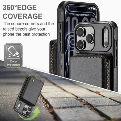 JEEHOOD C22 Series Zipper Wallet Leather Phone Case with Dual Lanyard, For iPhone 17 Pro Max, For iPhone 17 Pro, For iPhone Air, For iPhone 16 Pro Max