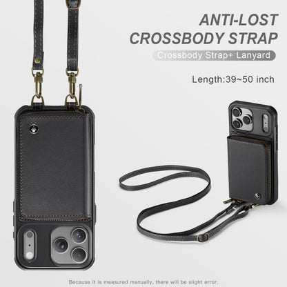 JEEHOOD C22 Series Zipper Wallet Leather Phone Case with Dual Lanyard, For iPhone 17 Pro Max, For iPhone 17 Pro, For iPhone Air, For iPhone 16 Pro Max
