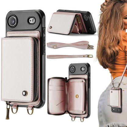 JEEHOOD C22 Series Zipper Wallet Leather Phone Case with Dual Lanyard, For iPhone 17 Pro Max, For iPhone 17 Pro, For iPhone Air, For iPhone 16 Pro Max
