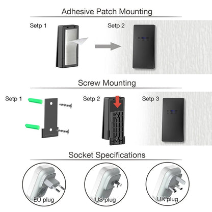 C303B One to One Home Wireless Doorbell Temperature Digital Display Remote Control Elderly Pager, US Plug, EU Plug, UK Plug