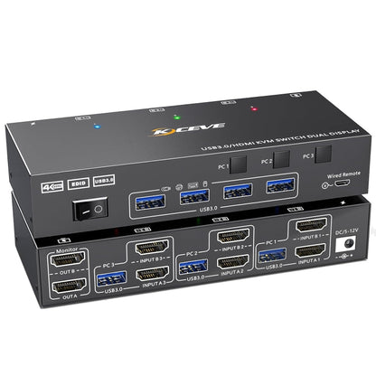 KC-KVM302AS 4K 60Hz USB3.0 / HDMI Dual Monitors KVM Switch, EU Plug, EU Plug