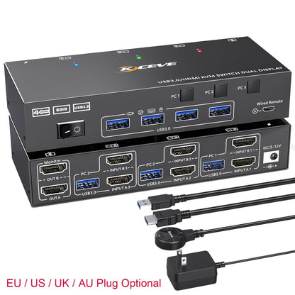 KC-KVM302AS 4K 60Hz USB3.0 / HDMI Dual Monitors KVM Switch, EU Plug, EU Plug
