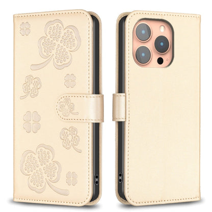 Four-leaf Embossed Leather Phone Case, For iPhone 15 Pro Max, For iPhone 15 Pro, For iPhone 15 Plus, For iPhone 15