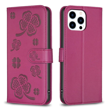 Four-leaf Embossed Leather Phone Case, For iPhone 14 Plus, For iPhone 14, For iPhone 14 Pro, For iPhone 14 Pro Max